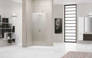 Novellini Giada inloopdouche H 98 100x195cn met muursteun 100cm mat chroom profiel en helder glas met satinband - Novellini Giada inloopdouche