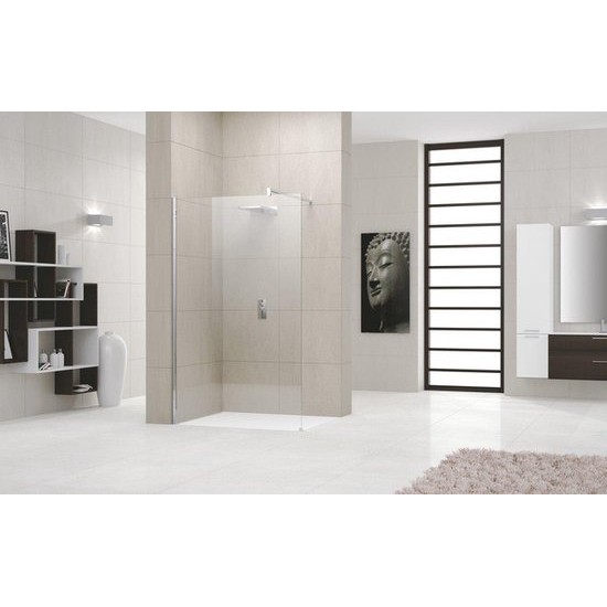Novellini Giada inloopdouche H 98 100x195cn met muursteun 100cm mat chroom profiel en helder glas met satinband - Novellini Giada inloopdouche