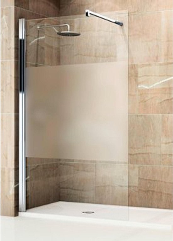 Novellini Giada inloopdouche H 98 100x195cn met muursteun 100cm mat chroom profiel en helder glas met satinband - Novellini Giada inloopdouche