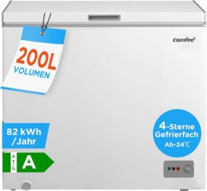 Comfee RCC201WH6(E) Vrieskist, 82 kWh/jaar, 85 cm hoog, 200 liter, inverter-compressor, laag volume, 41 dB