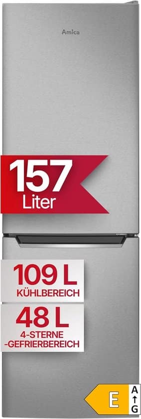 Amica AKG 3840 Koelvriescombinatie, vrijstaand, 144 cm, 157 l netto inhoud met superkoelfunctie en supervriesfunctie, roestvrijstalen look