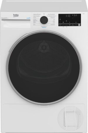 Beko B3T42249S, Vrijstaand, Voorlader, Warmtepomp, Wit, Draaiknop, Touch, Links - Duits Display