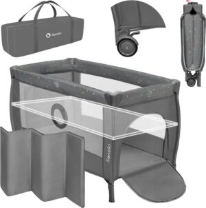 LIONELO STEFI PLUS Campingbedje 4 in 1 – Baby Bed / Inklapbare Box / Reisbedje MET Bodemverhoger (Rugvriendelijk Ontwerp