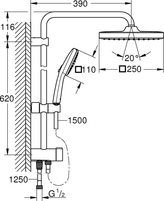 GROHE Vitalio Comfort 250 Flex douchesysteem – zonder thermostaat, mat zwart